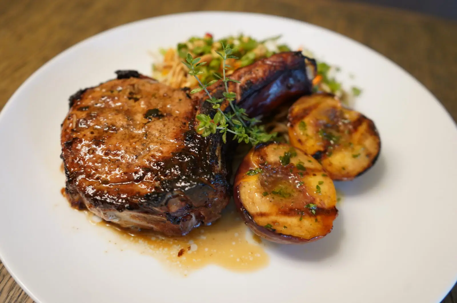 Ginger Grilled Pork Chops with Charred Peaches