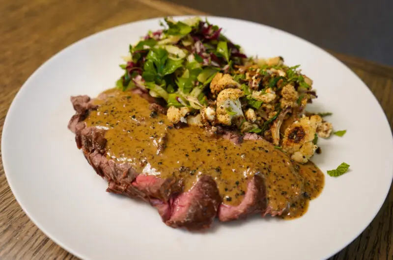 Bavette Steak with Peppercorn Sauce
